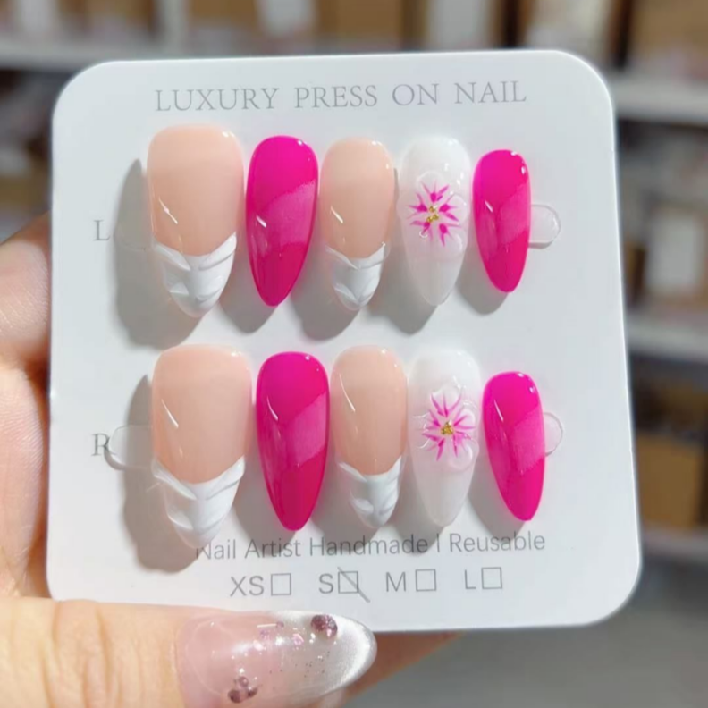 Handmade Press-On Nails –Summer Bloom Series (SKU: D473)