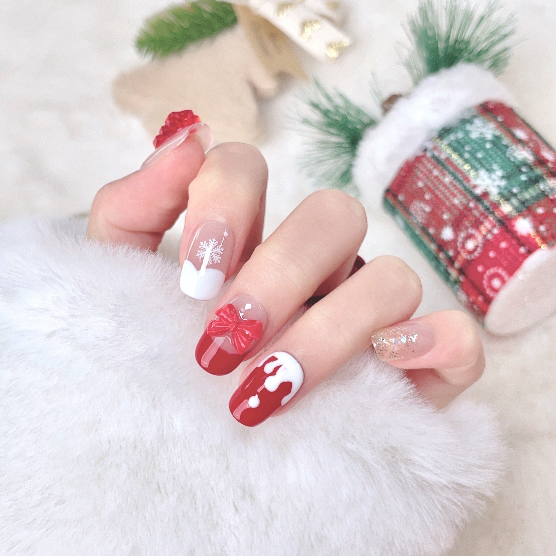Crimson Prelude | X26 Christmas Collection Handmade Press-On Nails 3D Design