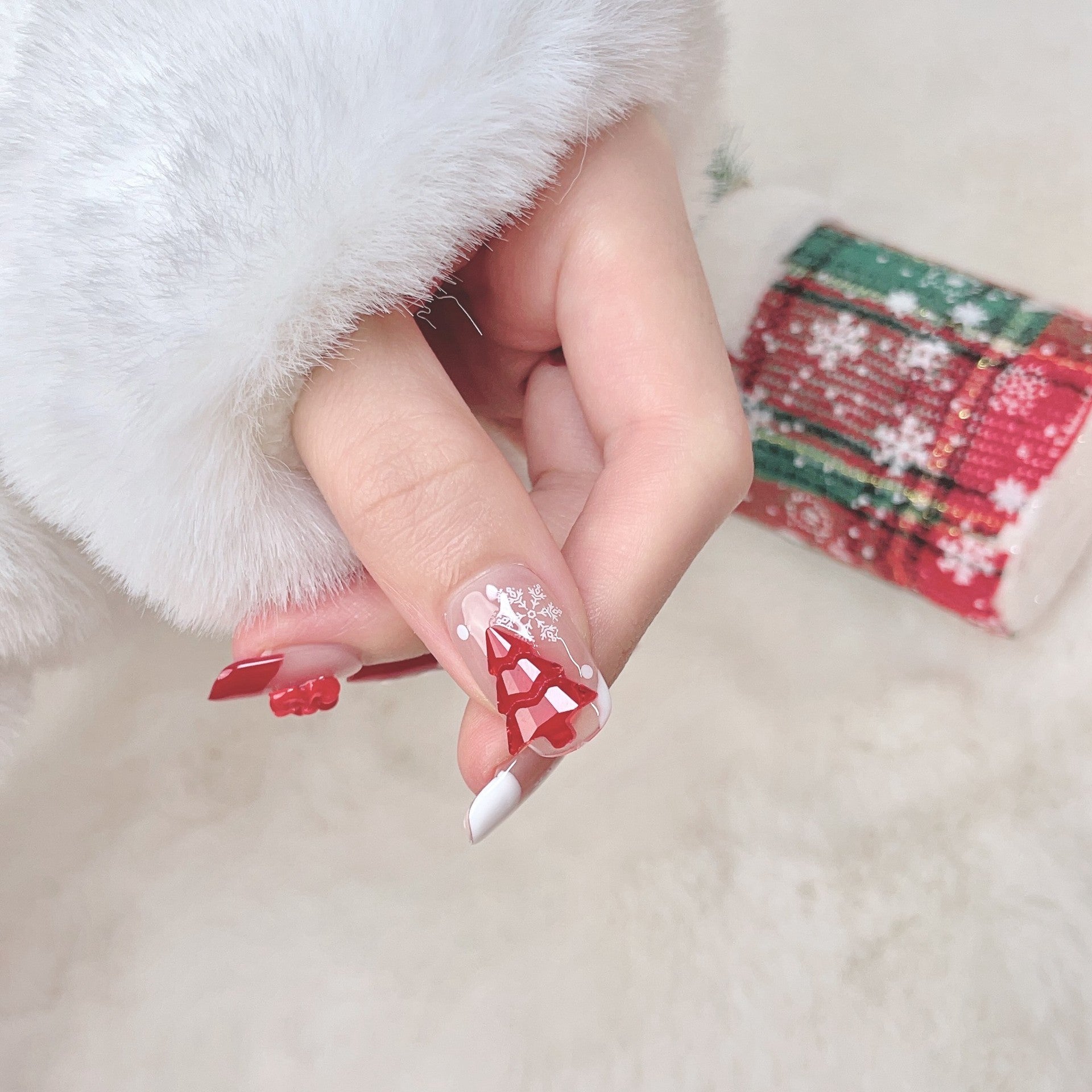 Crimson Prelude | X26 Christmas Collection Handmade Press-On Nails 3D Design