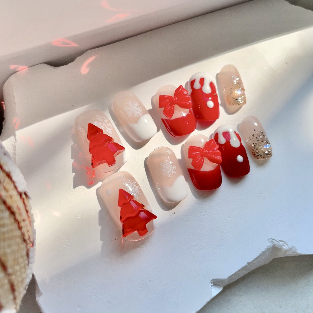 Crimson Prelude | X26 Christmas Collection Handmade Press-On Nails 3D Design