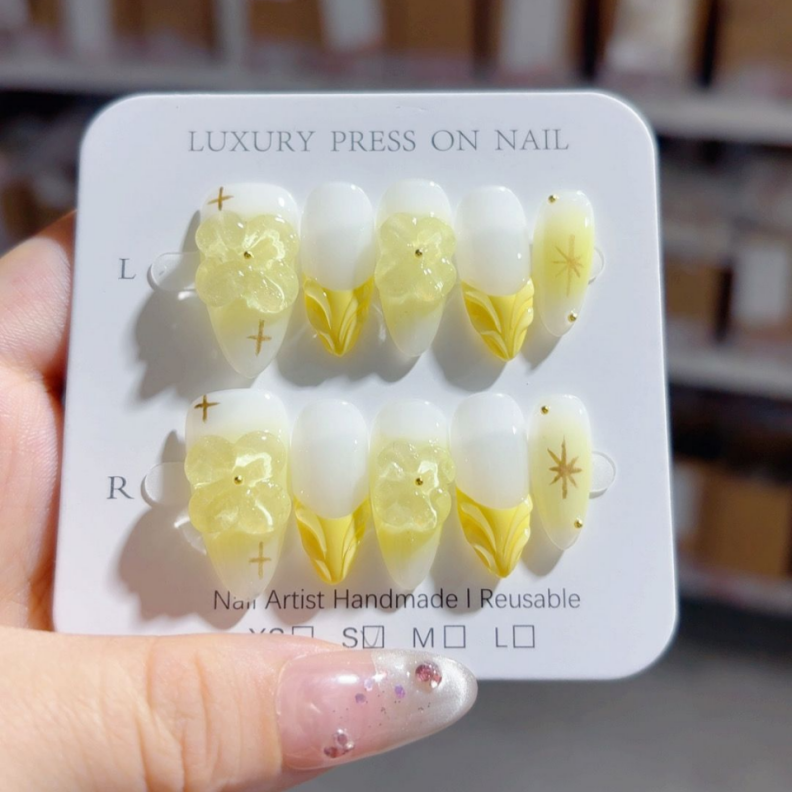 Handmade Press-On Nails –Summer Bloom Series (SKU: D468)