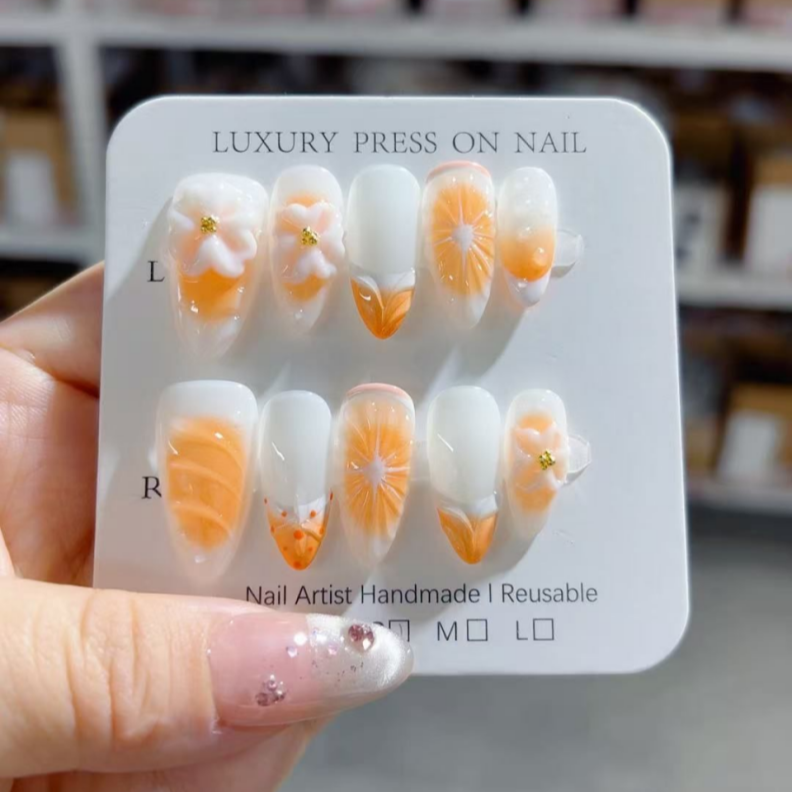 Handmade Press-On Nails –Summer Bloom Series (SKU: D472)
