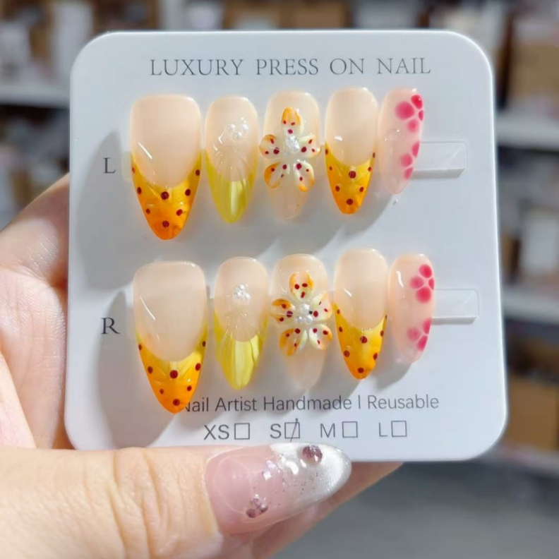 Handmade Press-On Nails –Summer Bloom Series (SKU: D475)