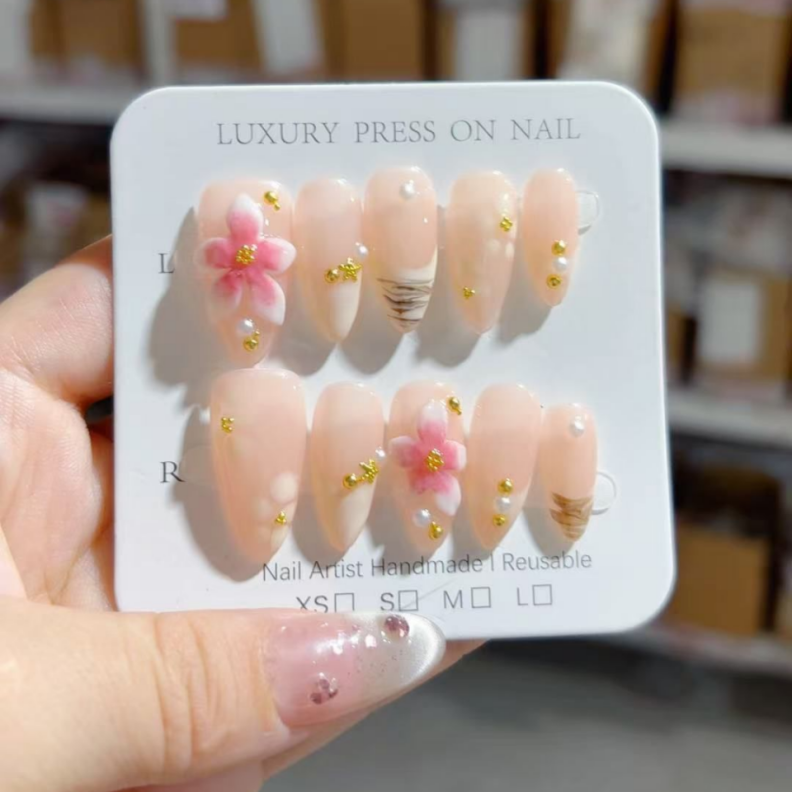 Handmade Press-On Nails –Summer Bloom Series (SKU: D479)