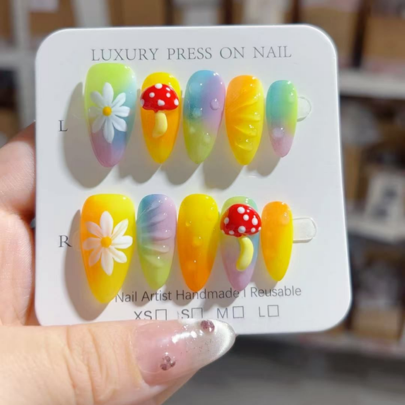 Handmade Press-On Nails –Summer Bloom Series (SKU: D481)