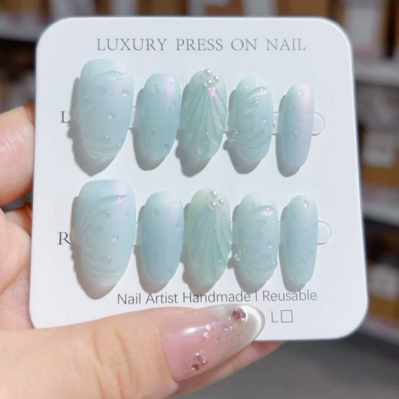 Handmade Press-On Nails –Summer Bloom Series (SKU: D482)