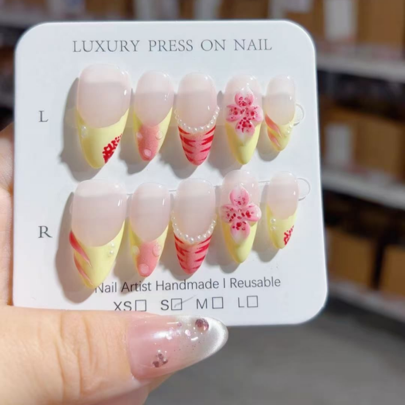 Handmade Press-On Nails –Summer Bloom Series (SKU: D483)