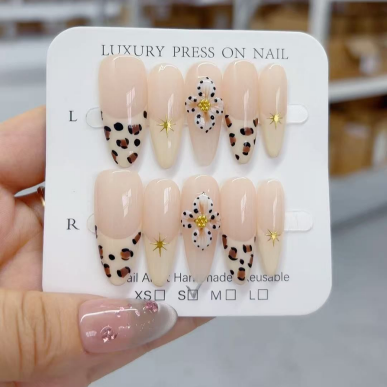 Handmade Press-On Nails –Summer Bloom Series (SKU: D485)